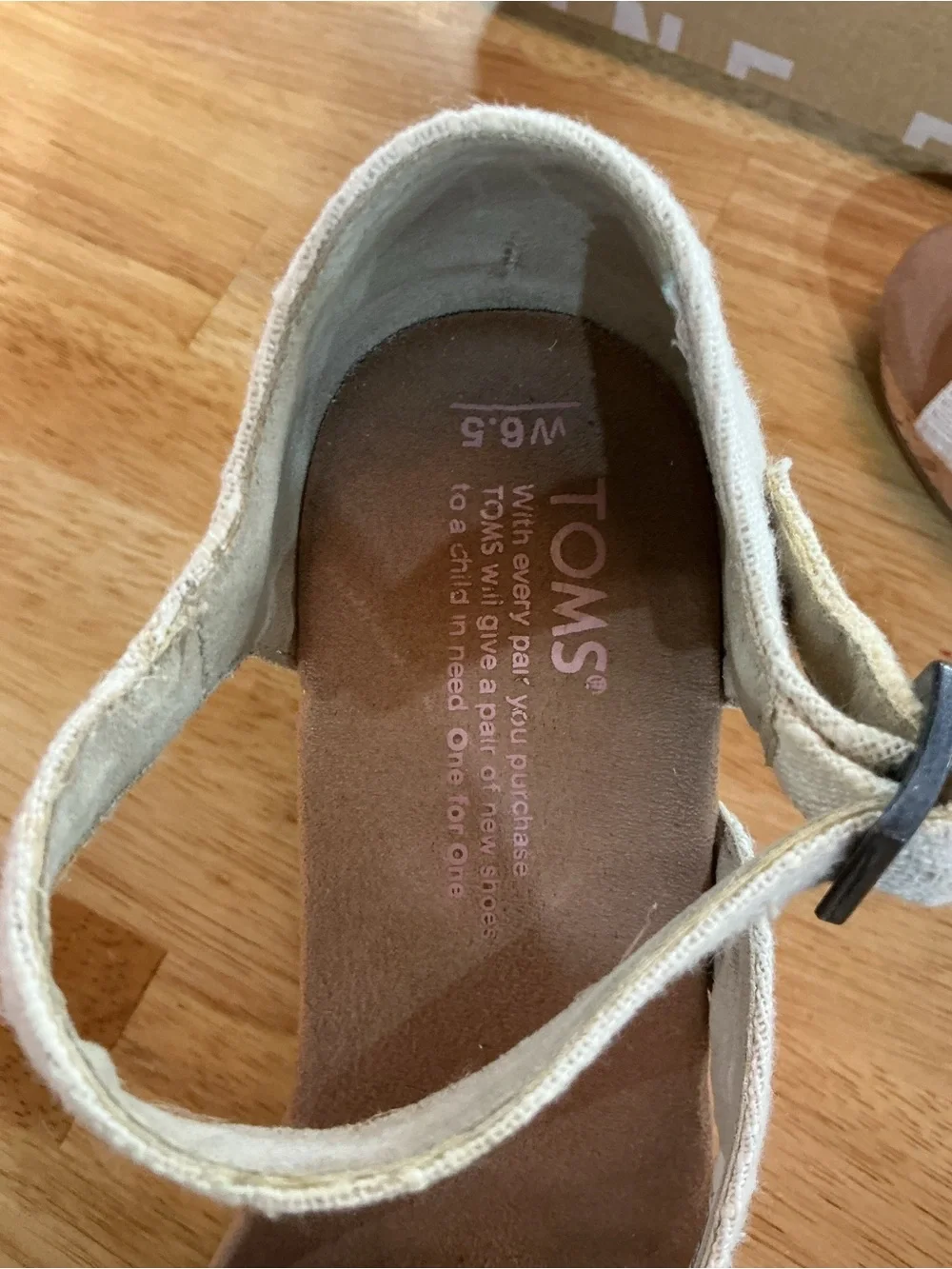 TOMS Clarissa Linen Cork Wedge Sandals Natural Women’s Size 6.5 Ankle Strap